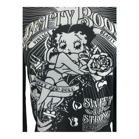 Betty Boop black sheer mesh sweet but strong graphic print long sleeve tee sz M - Picture 5 of 13